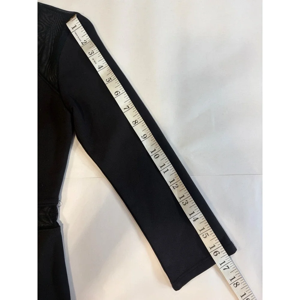 Donna Mizani Black Mesh Panel Bodycon Midi Dress Long Sleeve Cut Out Womens - Picture 4 of 10